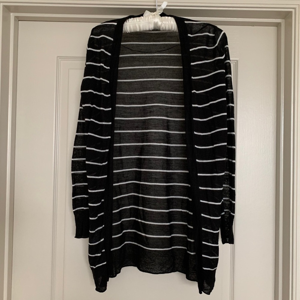 LOFT Black Striped Cardigan | Medium